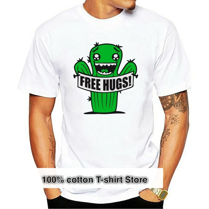 

2020 Funny Cute Cartoon Cactus Free Hugs T-Shirt Fashion Personalized Custom Printed T Shirt Summer men Harajuku Tee Tops