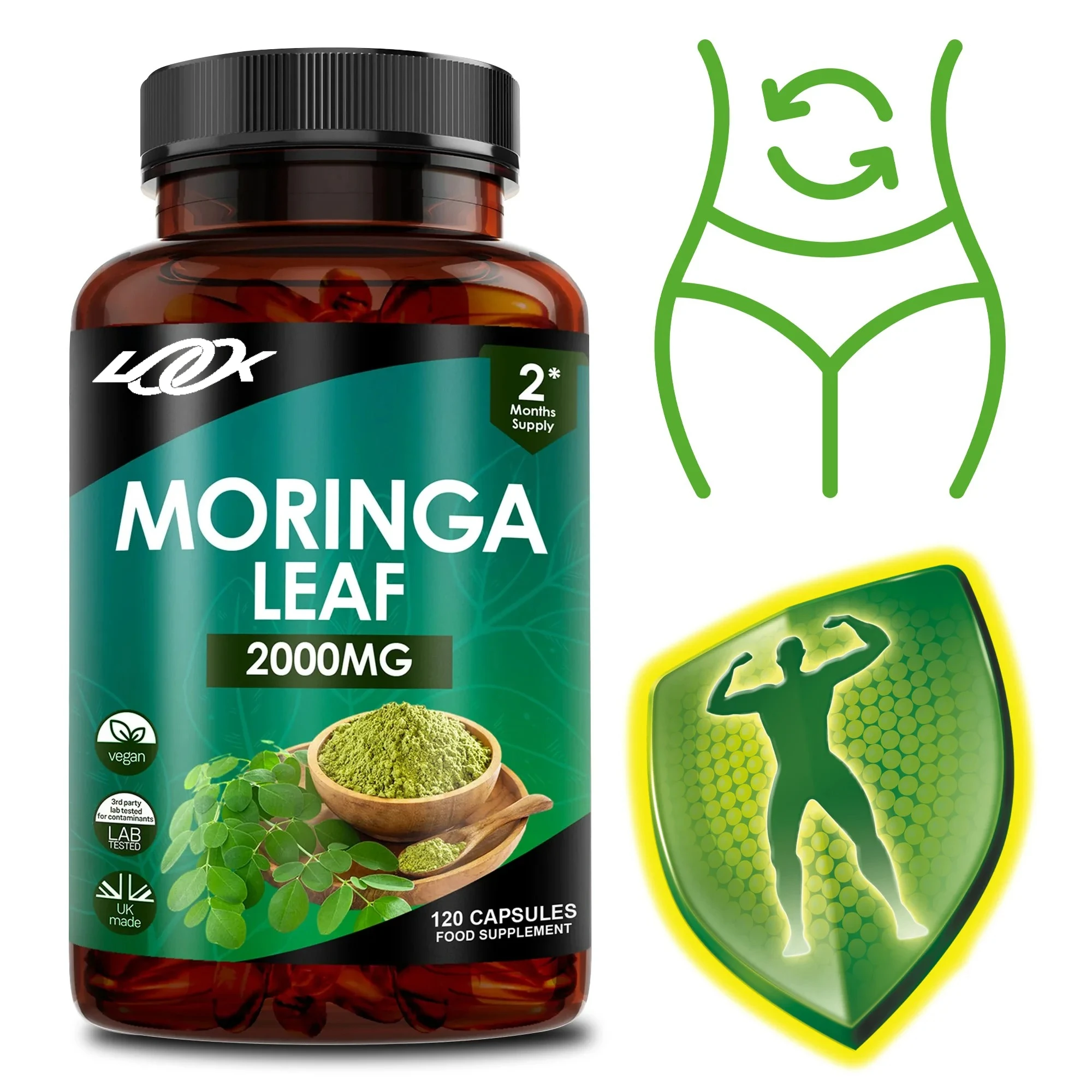 

Капсулы с листьями Морinga — антиоксиданты, питает поддержку кожи, улучшает уровень энергии, пищеварить и здоровье кишечника.