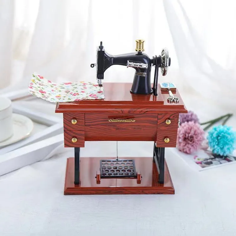 Sewing Machine Shaped Music Box Retro Simulated Sewing Machine Model Home Desktop Decorative Ornament for Tabletop Decoration