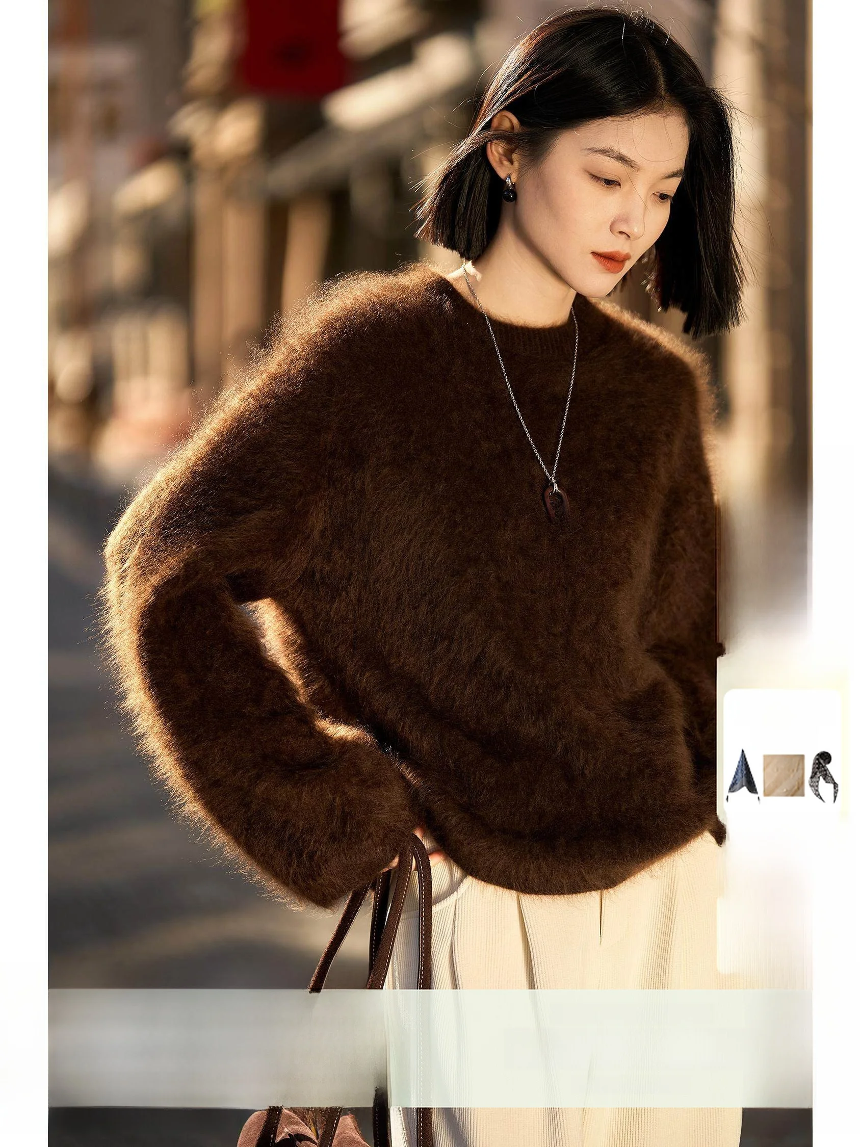 

Color Enhancing Mist Knitted Camere Sweater Furry Texture Heavyweight Soft V-Ne Long Sve Women's Casual Sle Inner Wear