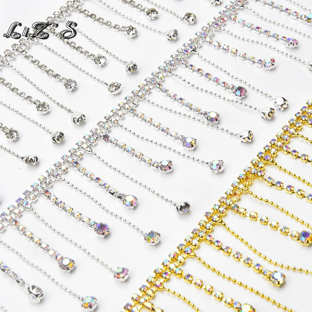 Stunning Rhinestone Crystal Claw Round Beads Long Tassel Chain Trimming DIY Shoes Bags Clothing Accessories