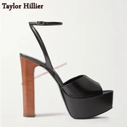 Summer Color Matching Patent Leather High Heel Women'S Shoes Open Toe Thick Heel Platform Sandals Fashionable Dress Sandals 47