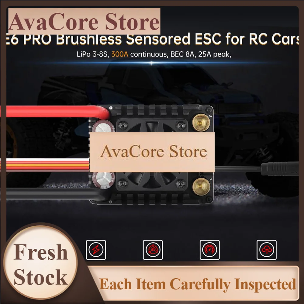 AvaCoreXC-ESC E6 PRO 300A Inductive Brushless Electric Adjustable 3-8S High Current Suitable for 1/7 1/6 Remote Control Model Ca