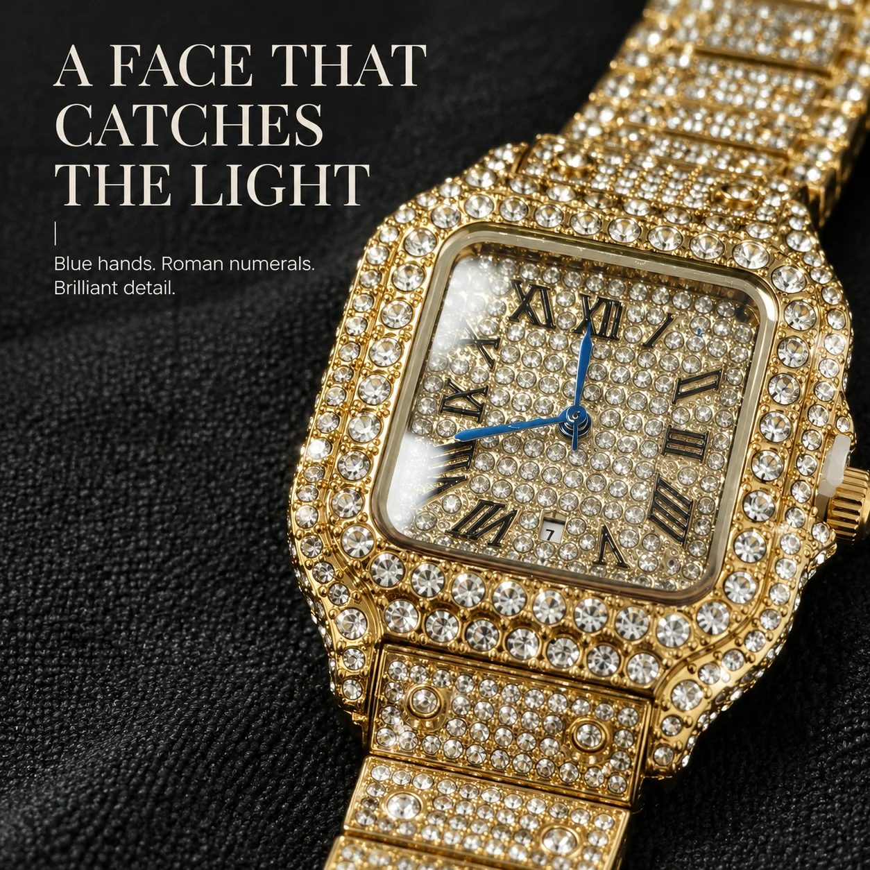 Men's square plate reading watch, block face splicing shape strap, light luxury collection style