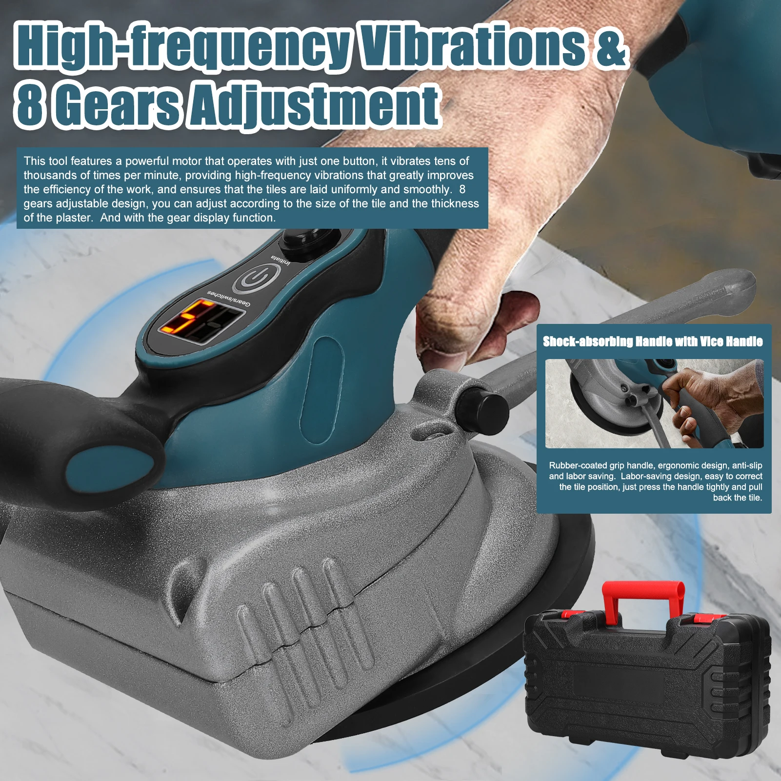 

21V Automatic Tile Tiling Machine High Loading Capacity Wall Floor Tiles Laying Vibrating Tool Handheld Tile Leveller