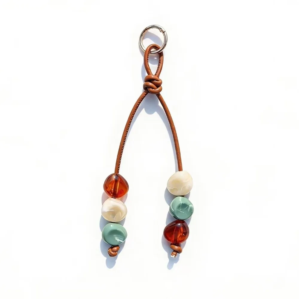 Versatile Boho Beaded Keychain Pu Leather Braided Cord Lucky Keyring Creative Bohemia Braided Backpack Pendant Handbag Accessory