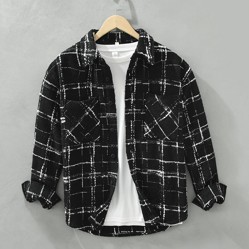 

Autumn New Long Sleeve Shirt Jackets for Men Loose Jacket Coat Fashion Plaid Outerwear Men's Clothing