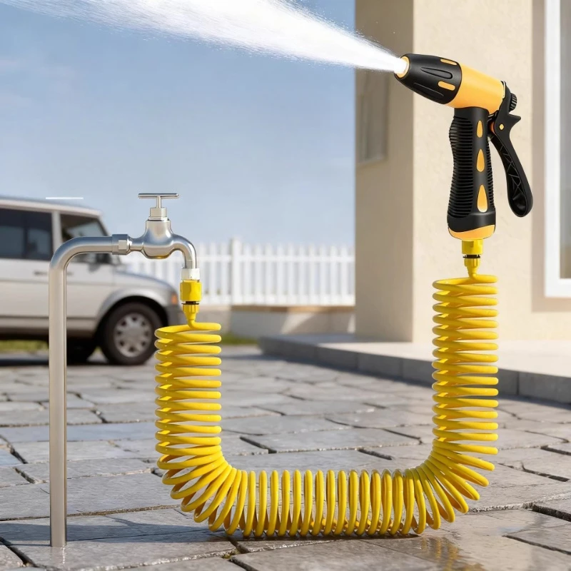 High Pressure Car Wash Water Gun with 10M Retractable Spring Hose Nozzle Portable Garden Water Sprayer Cleaning Tool for Car