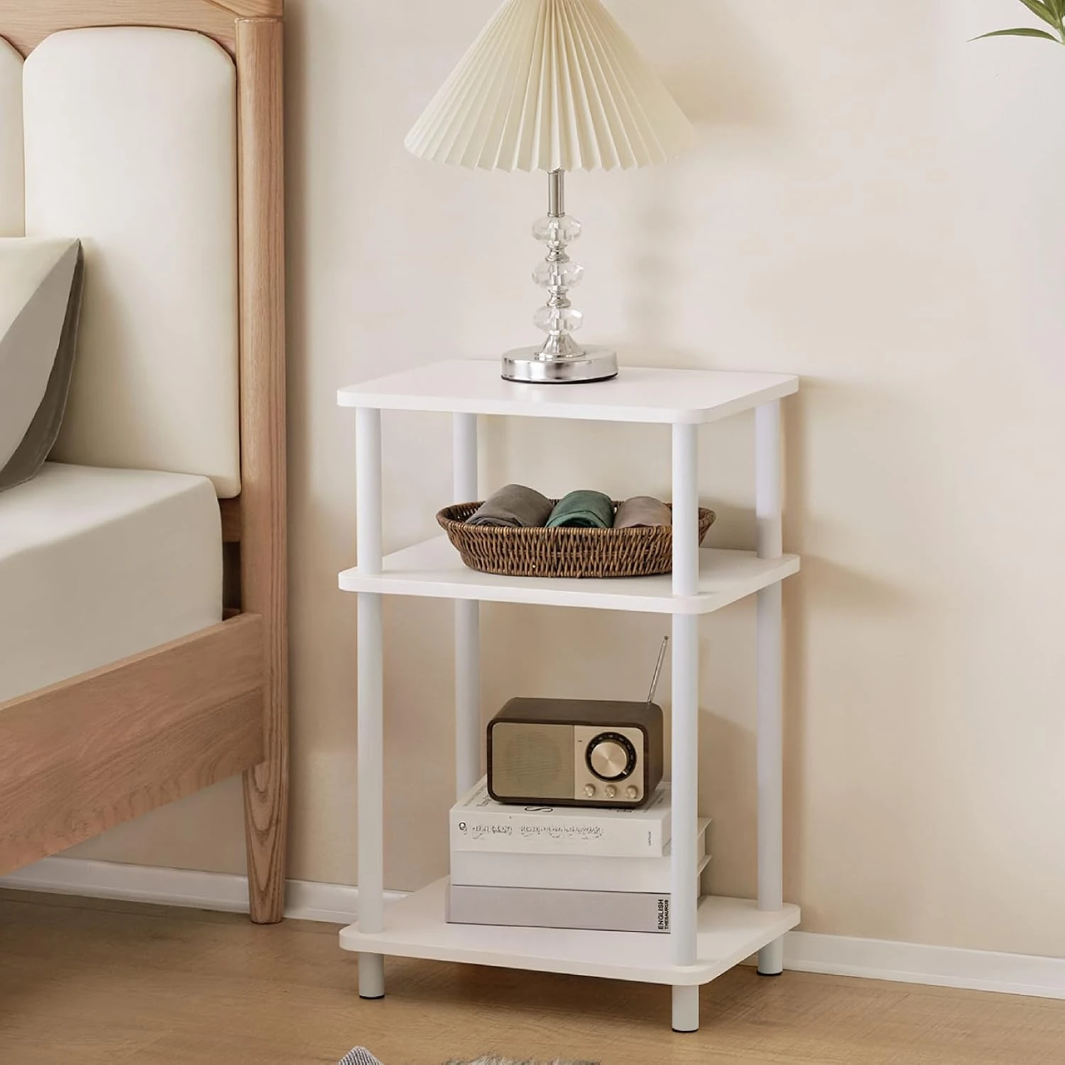 

Small Wooden Table, Nightstand Bedside Table for Small Spaces, Bedroom, Living Room, Easy Assembly