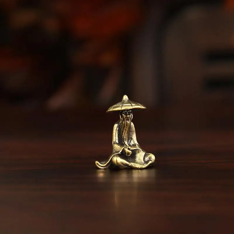 【F】Vintage Brass Miniature Fisherman Figurines Ancient Chinese Bonsai Metal Statue Decorations Micro Landscape Ornaments