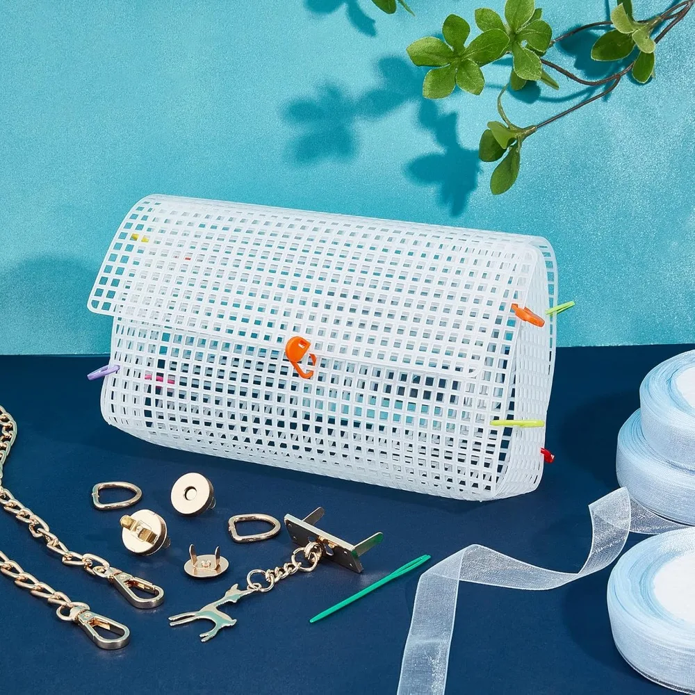 DIY Knitting Crochet Bags Kit Mesh Plastic Canvas Sheets Ribbon Set for DIY Craft Shoulder Bags Accessories Tool with Knitting image 5