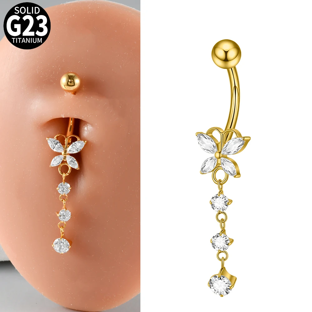 5/1 Stück CZ Marquise Schmetterling & Blumen Zirkonia Bauchnabelpiercing 14G G23 Massives Titan Innengewinde Bauchnabelpiercing Ring – Detail 5