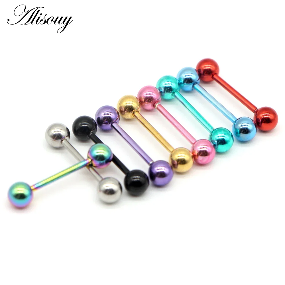 1 Piece 14G 9 Colors Tongue Piercing Septum Industrial Barbell Flesh Tunnels Ear Plugs Labret Lip Body Jewelry 1.6*16*6mm