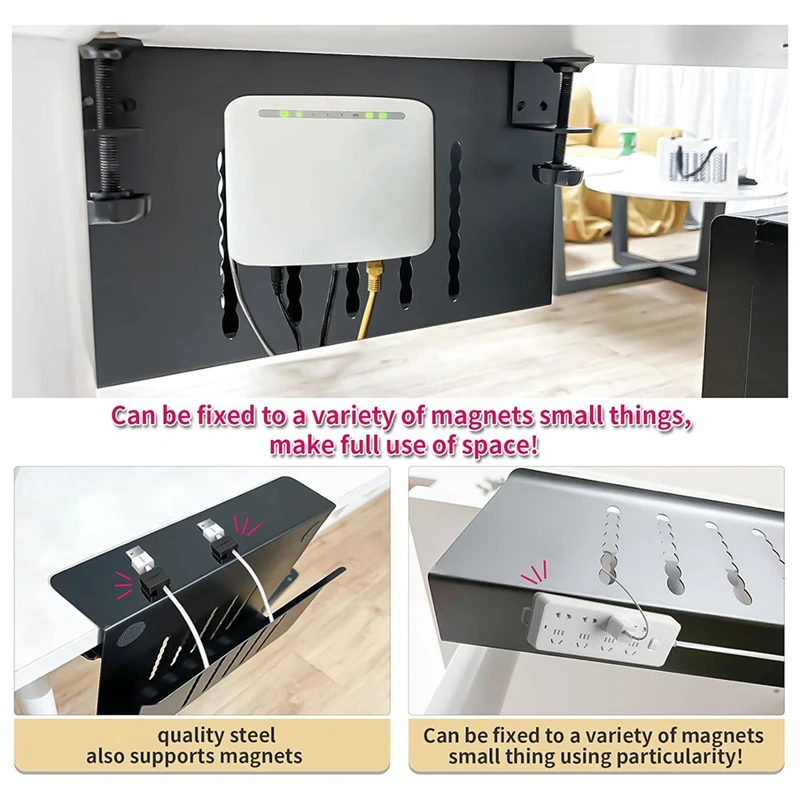 Desk Side Storage Organizer No Drill Under Desk Laptop Holder Clamp Shelf Hanging Laptop Mount for Office Home-SPMI