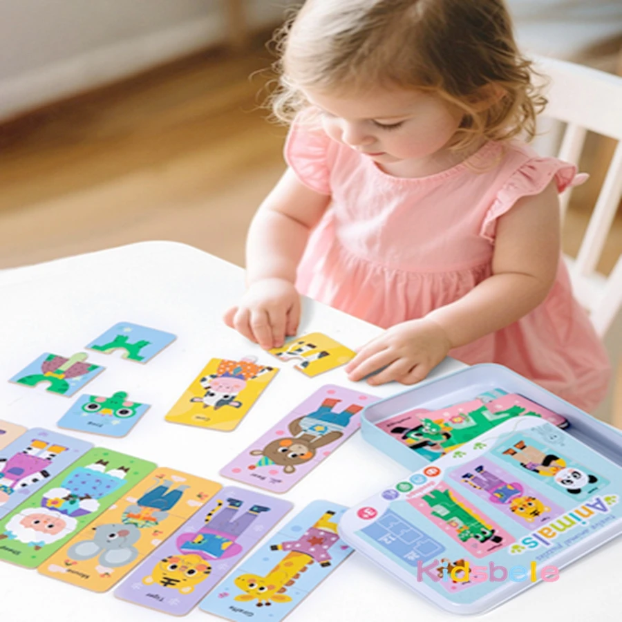 몬테소리 나무 차량 동물 교육용 퍼즐 게임 철제 상자 생일 파티 선물 유아 학습 유치원 장난감