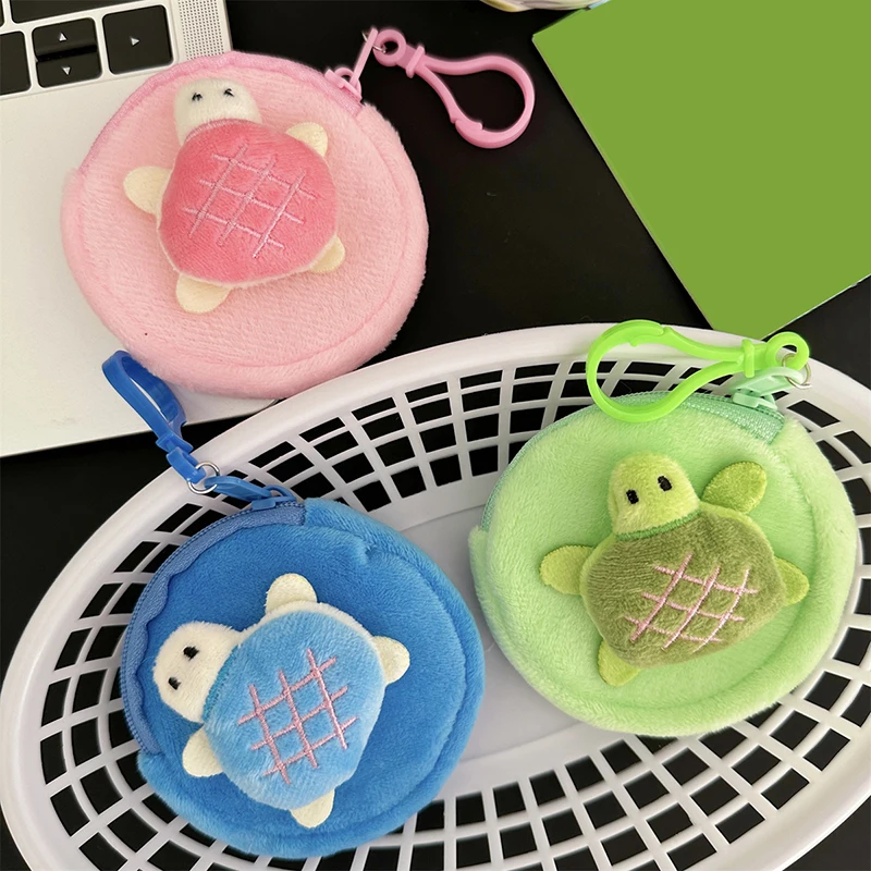 Lindo muñeco de peluche de tortuga Mini monedero chica cartera llavero encanto bolsa de auriculares de dibujos animados