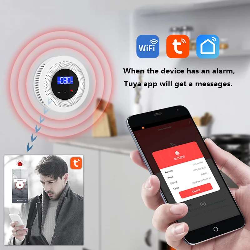 Imagem -02 - Tuya-detector de Vazamento de Gás Natural Função Wi-fi Smart Life App Alarme Sensor de Gás Combustível Sirene