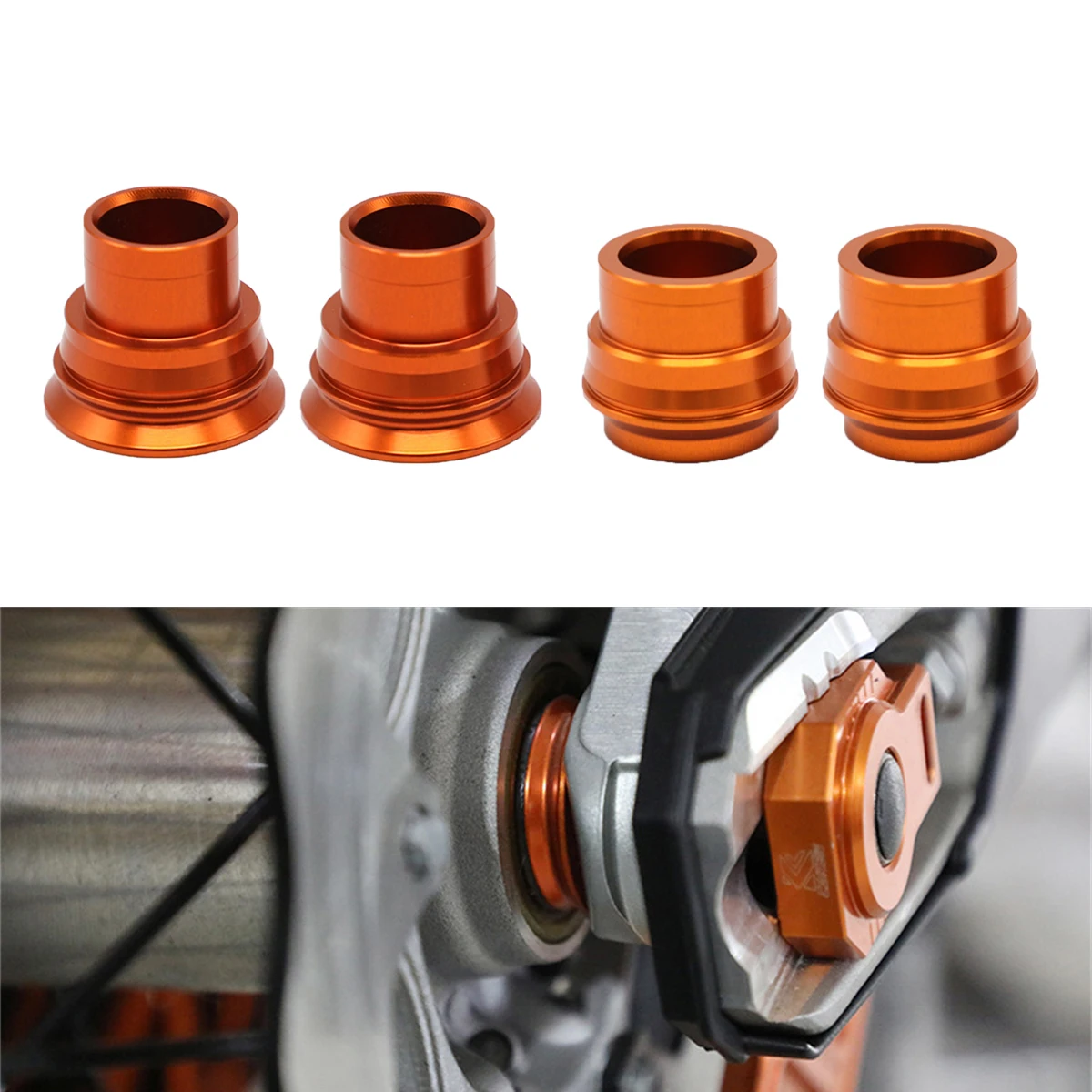 Espaçador dianteiro e traseiro do cubo do eixo da roda, apto para KTM 125, 150, 200, 250, 300, 350, 400, 450, 500, 525, 530, EXC, EXC-F, EXC-W, XC-W, XCF-W, 2008-2021