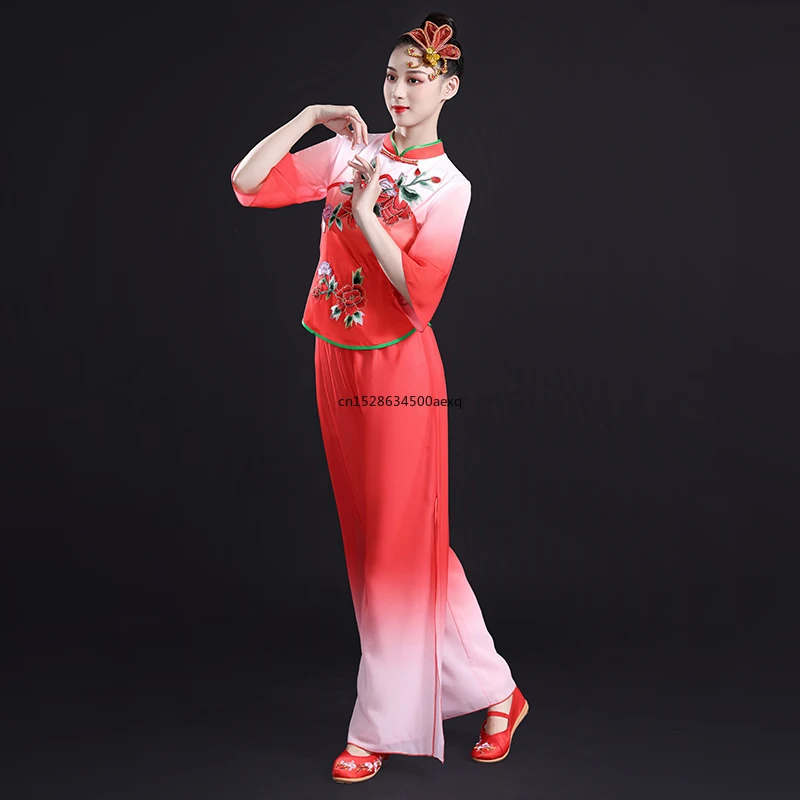 Ladies classical dance costume Women elegant new style national fan umbrella dance costume square dance Yangko dress set