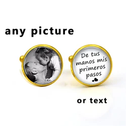 Custom Cufflinks Wedding Cufflinks Personalized Text Photos Glass Cuff Link Father Birthday Gift