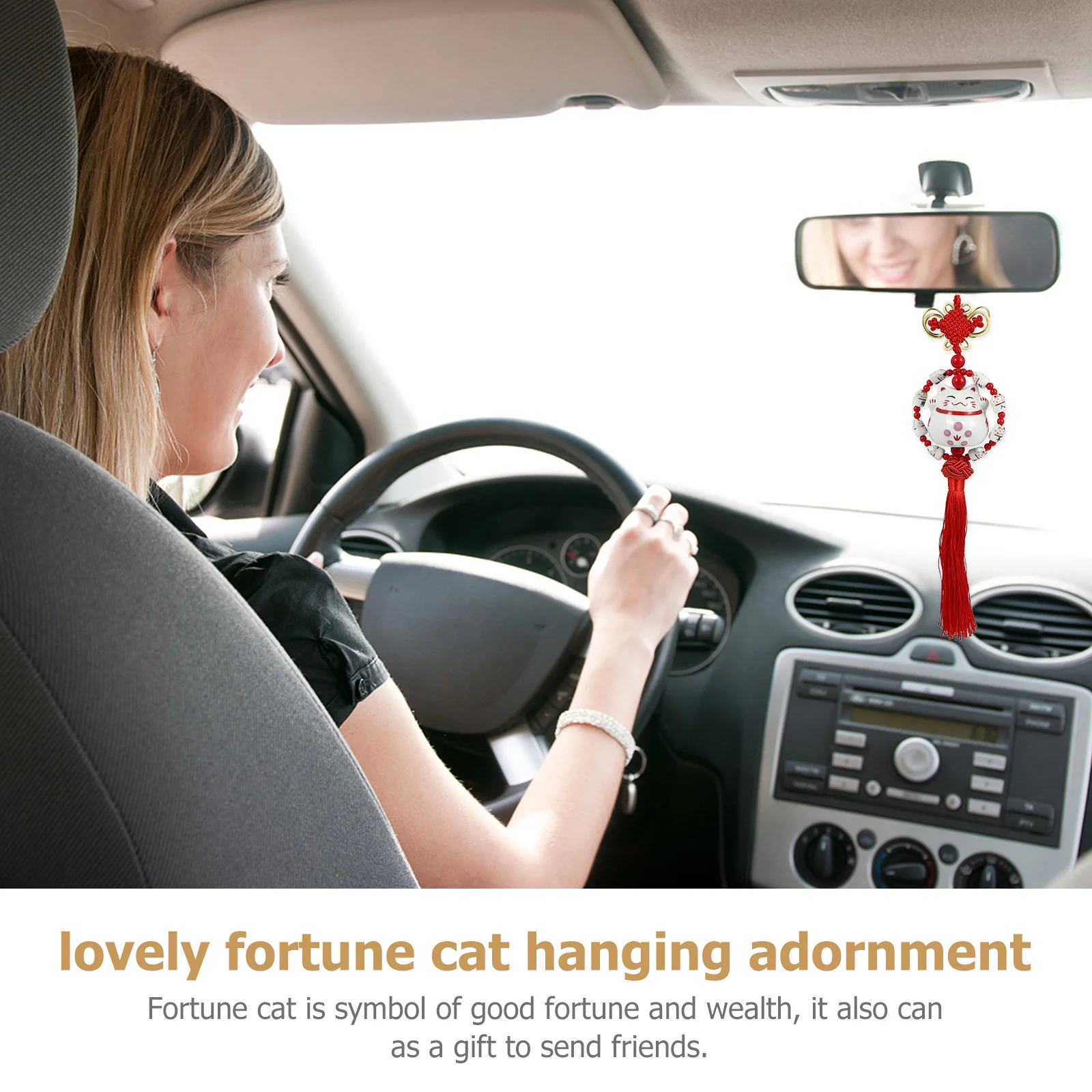 

1Pcs Cat Car Ornament Ceramic Hanging Pendant Rearview Mirror Decor Auto Interior Decoration Lucky Wealth Symbol Gift