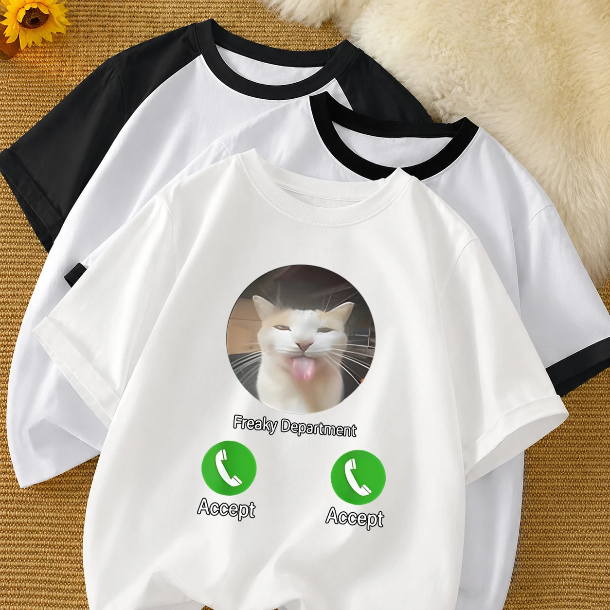Cat Meme T-Shirt for Boy Girl Crew Neck Short Sleeve Color-Block Tops Kids Fun Letter Cat Print Street Cool Fashion T-shirt