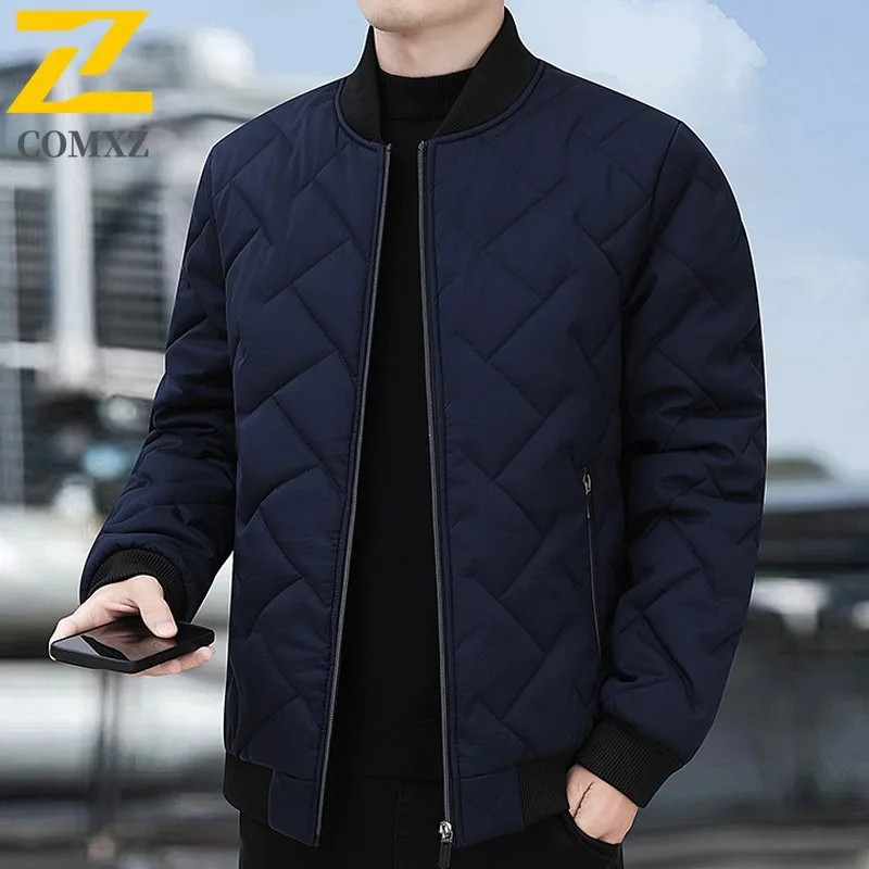 

COMXZ Men Padding Jacket Casual Baseball Collar Commuting Office Warm Parka Solid Color Hiking Lightweight Winter Cotton Coat