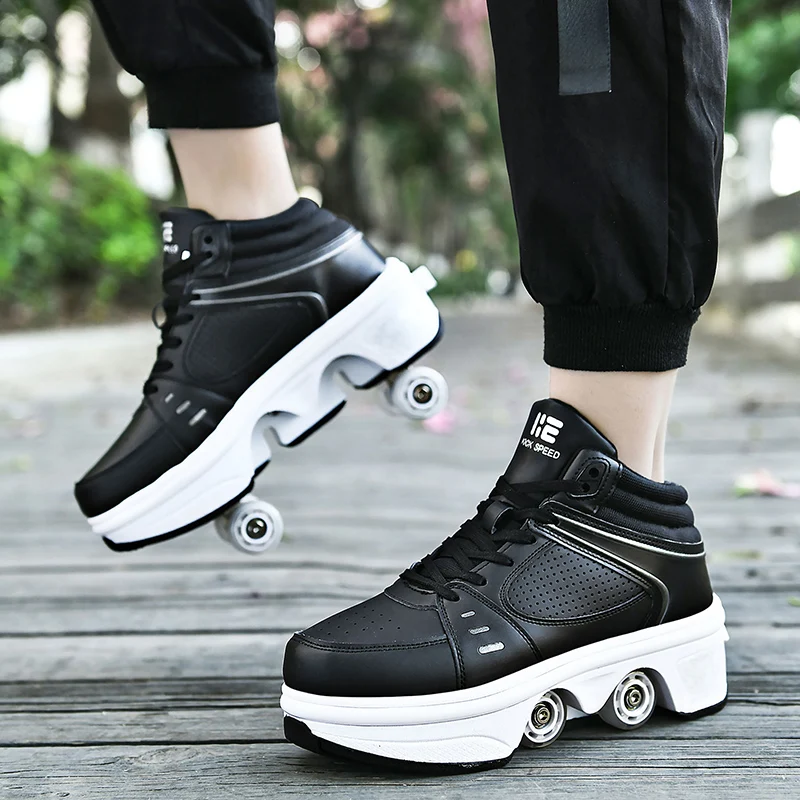 Dual-Purpose Skate Shoes with 4 Wheels Boots Children Boys  Girls 2023 Fashion Casual Gift Outdoor Sports  Roller Sneakers