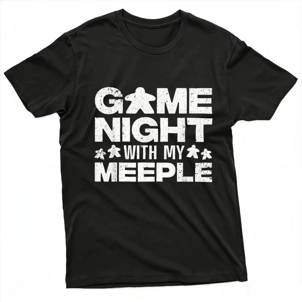 Game Night With My Meeple Graphic T Shirt Men Vintage Distressed Board Game Tee Family Game Night Party Outfit