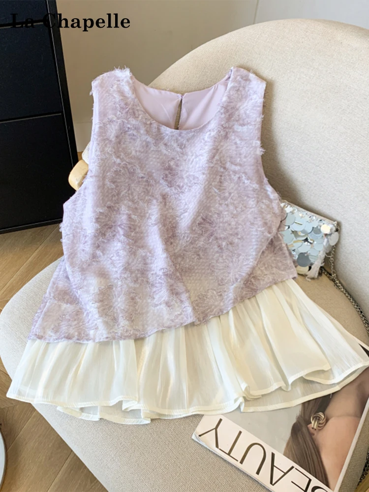 

La Chapelle Gentle Lace Trim round Ne Fake Two-Piece Svel Women's Top Versatile Design Korean Sle Straight Cut irt