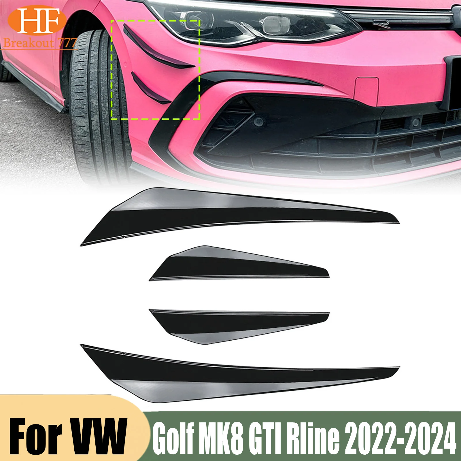 Front Bumper Side Spoiler Trim For VW Golf 8 MK8 Standard GTI Rline Carbon Fiber