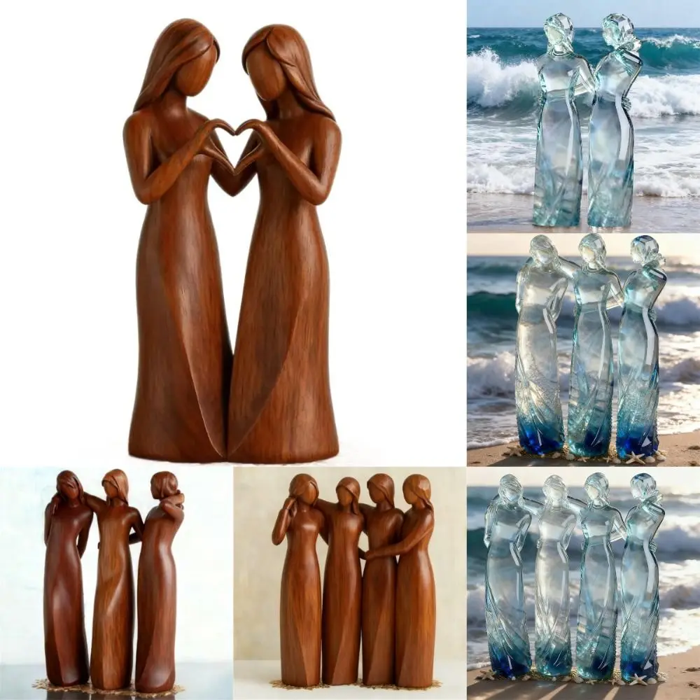 Imitation Wood-carved Three Sisters Figurine Two/Three/Four Sisters Ocean-Blue Gradient Sister Statue Resin Hand-painted