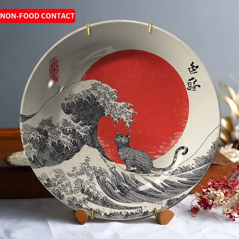 1pc Artistic Ceramic Decorative Plate with Double Cat Design - Non-Food Contact, Ideal for Jewelry Display & Home Decor,