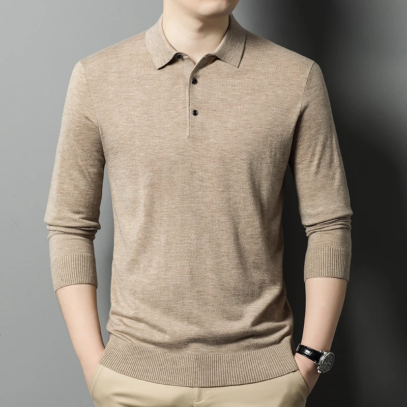 

Свитер-поло, шерстяной свитер, вязаный свитер, мужской осенний стиль, деловой повседневный, приятный для кожи, удобный верхний свитер