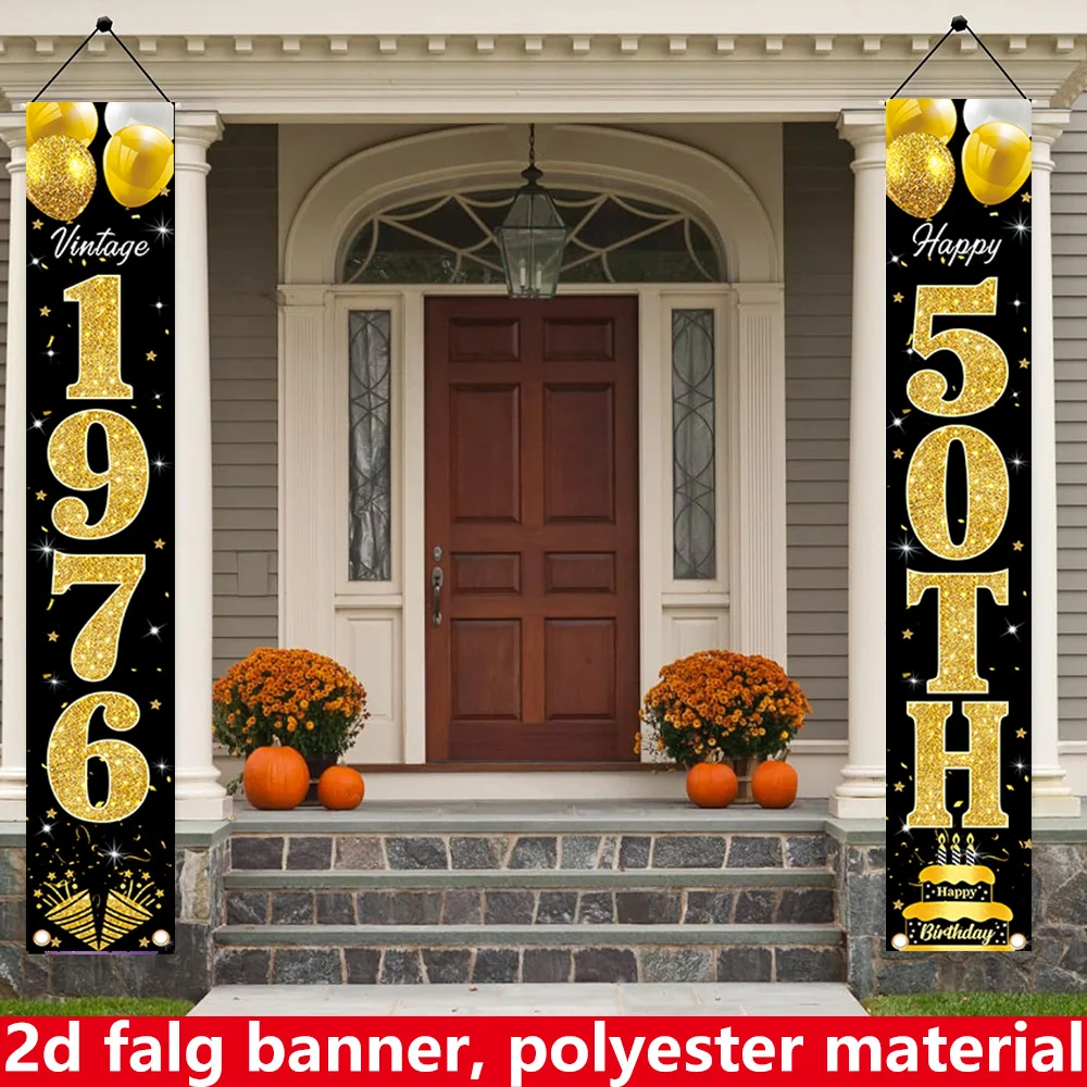 2D Flachbanner, 2-teiliges Geburtstagsbanner, Polyester-Material, 70,9 Zoll * 12 Zoll, Vorhangbanner für die 50. Geburtstagsfeier - 1976 Vintage Gold – Detail 3
