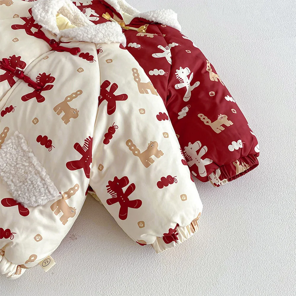 عيد الميلاد الفتيات معاطف الشتاء مبطن الصوف الدافئة الأطفال ملابس خارجية الملابس الصينية التقليدية السنة الجديدة طفل رضيع السترات