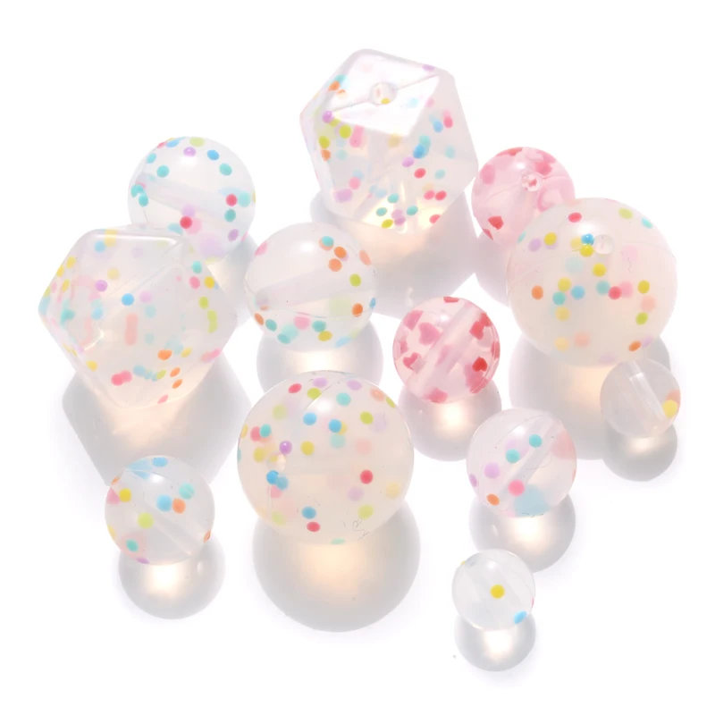 10Pcs Transparent Print Silicone Beads Colored Dots Heart Round Hexagon Teething Beads for DIY Jewelry Making Accessories