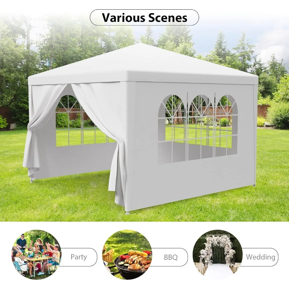 Tenda de festa 10x10, dossel de acampamento para casamento ao ar livre, gazebo resistente com paredes laterais removíveis, abrigo de sombra à prova d'água