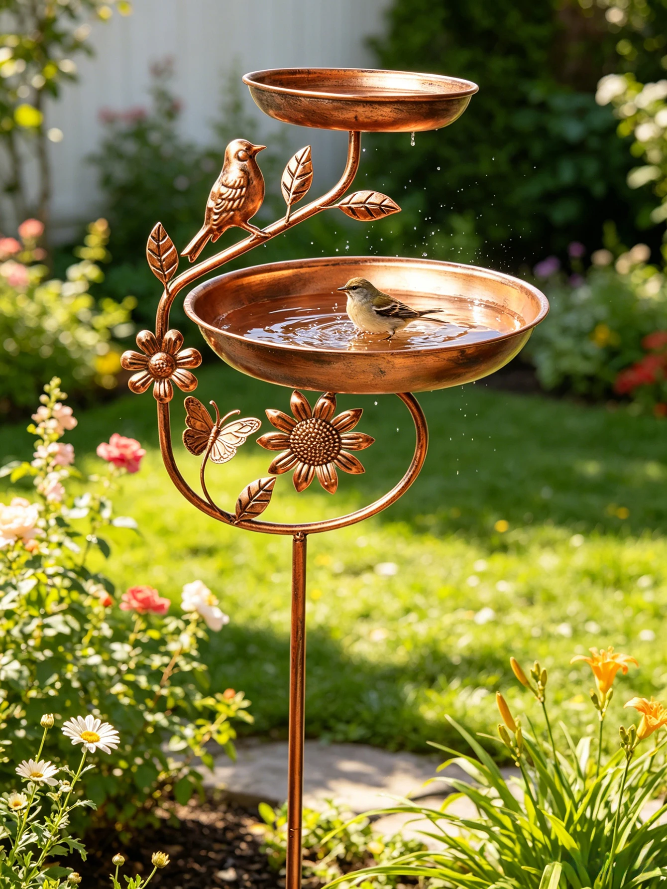 1Pc Garden Metal Bird Bath - Detachable Double Bowl Design, with Five-Claw Base, Sturdy and Durable Construction Can Be Used as a Bird Feeding and Drinking Bowl. Perfect for Outdoor Garden Decoration, Spring and Summer Decor, Attracts Wild Birds, and Is Also a Perfect Gift for Bird Enthusiasts.