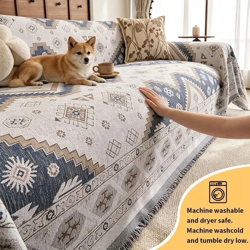 1PC-Retro pet friendly sofa throw cover, anti slip and scratch resistant, perfect for bright country style