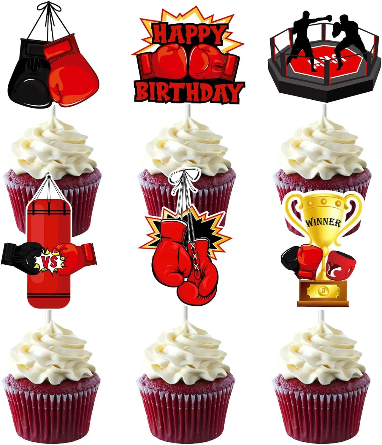 

Red Boxing Happy Birthday Cake Topper Decor, Gloves, Sports Boxing Party, Fight Wrestler, Baby Shower, 1st, 2nd, 3rd Birthday