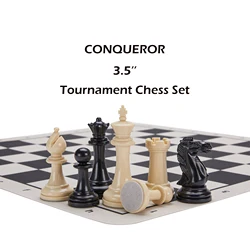 CHESSSHOP 토너먼트 체스 세트, 접이식 실리콘 체스 보드, 3.5 인치 킹 높이 플라스틱 더블 웨이트 클래식 스턴턴, 18 인치