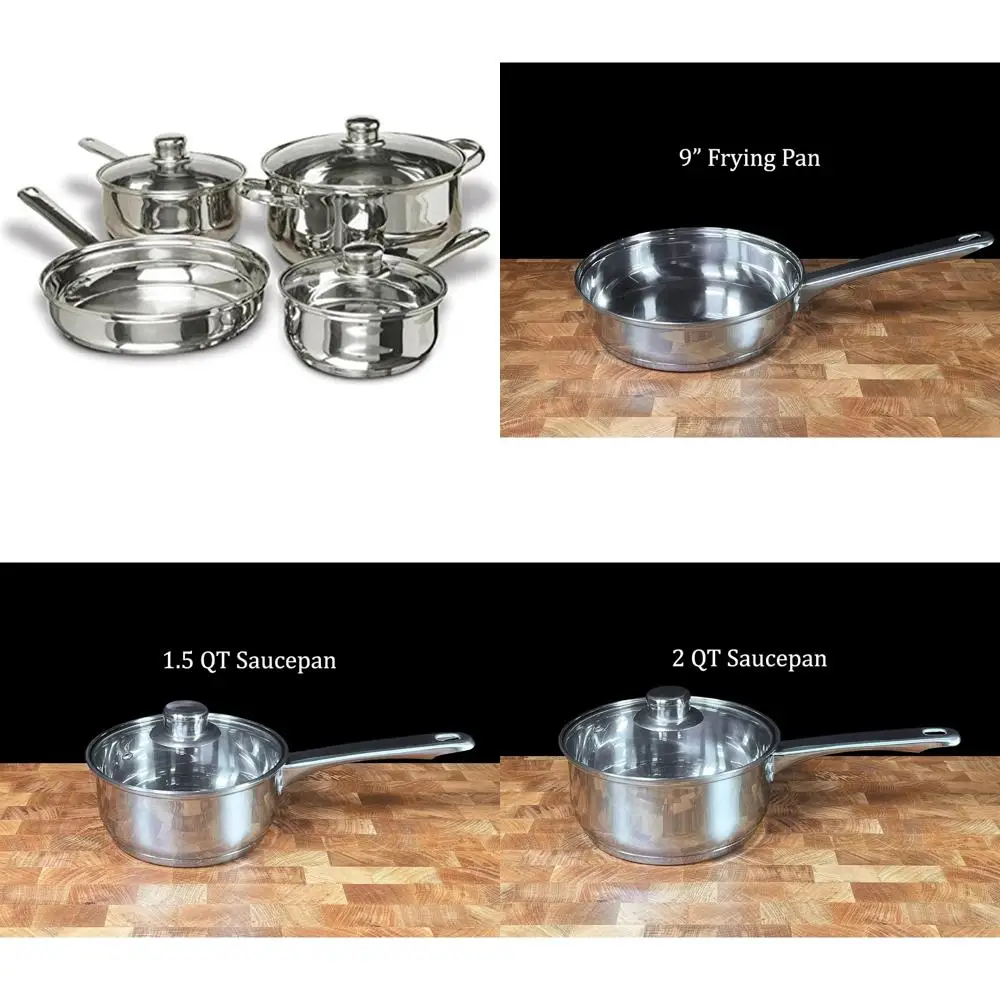 

concord cookware 7-piece stainless steel cookware set, includes pots and pans