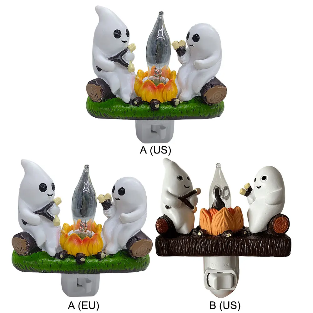 2024 Ghost Campfire Flickering Nightlight Halloween Ghost Roasting Campfires Spooky Fire Marshmallow Night Light Halloween Decor