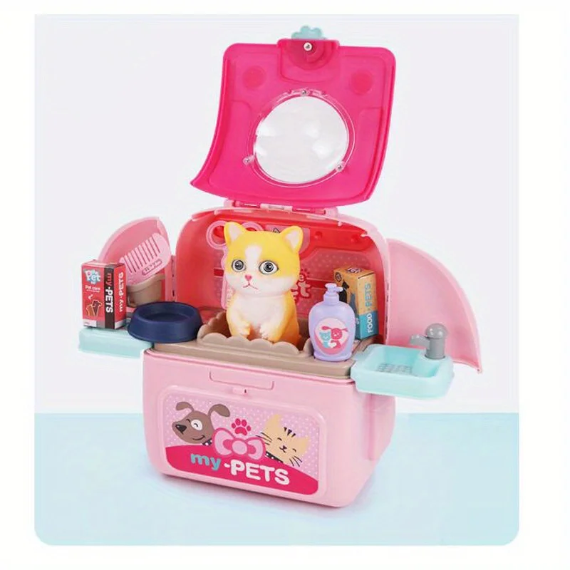 Conjunto de jogo para cuidados com animais de estimação, kit médico para crianças, médico, fingir jogar, brinquedos para tosa de cães, filhote de cachorro, mochila para alimentação de cães