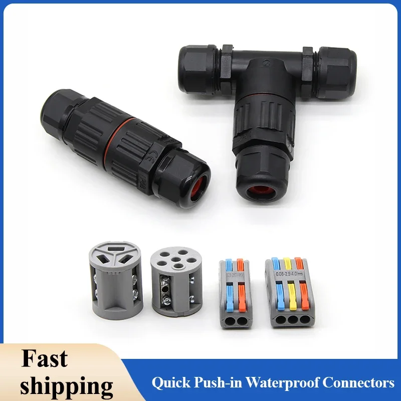 

IP68 Waterproof Connector Quick Push-in Terminals Screw Connect I/T Shape 2/3/5 Pin Wire Connectors Electric Junction Box