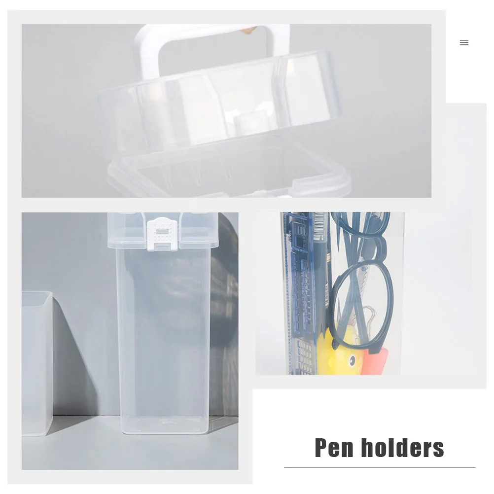 

4pcs Plastic Holders Creative Office Pen Organizer Stationery Container Desktop Pen Storage Box With Lid For School