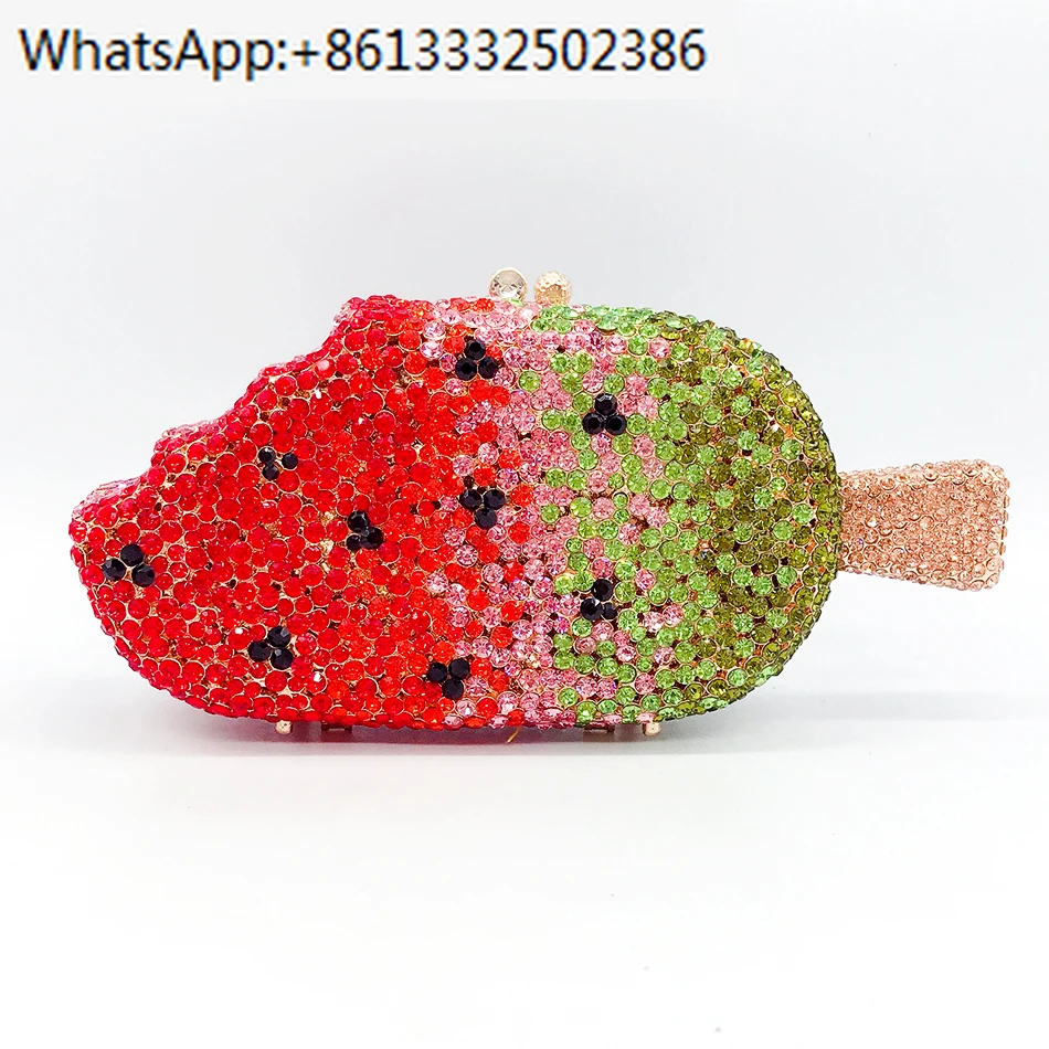 Ice Cream Shaped Diamond Evening Clutch Bag For Party Wedding 2024 Boutique Novelty Mini Kawaii Rhinestone Purses High Quality