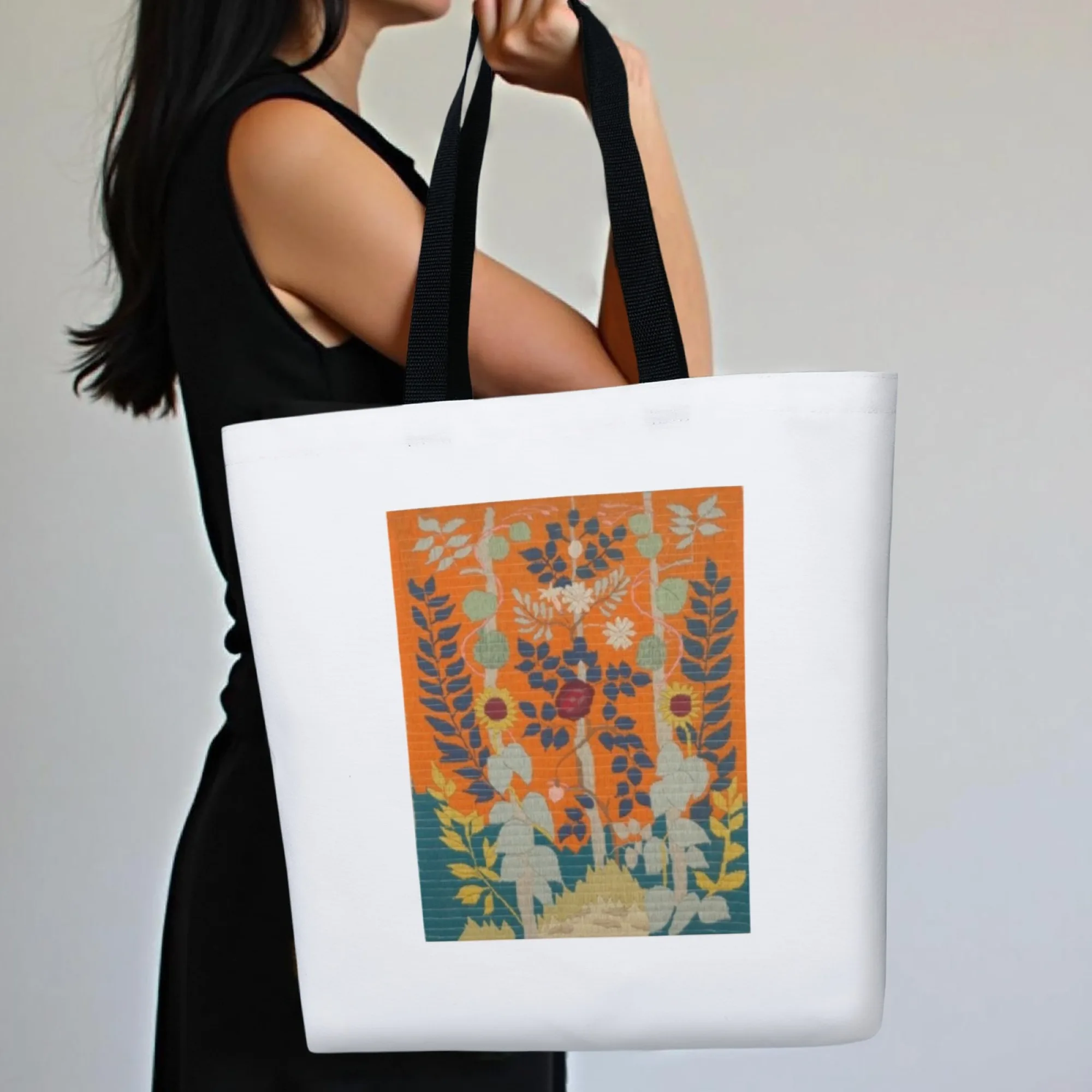 Women's Retro Floral & Plant Canvas Tote Bag Art Deco Style Shoulder Bag Eco Reusable Shopping Bag for Daily Use Shopping