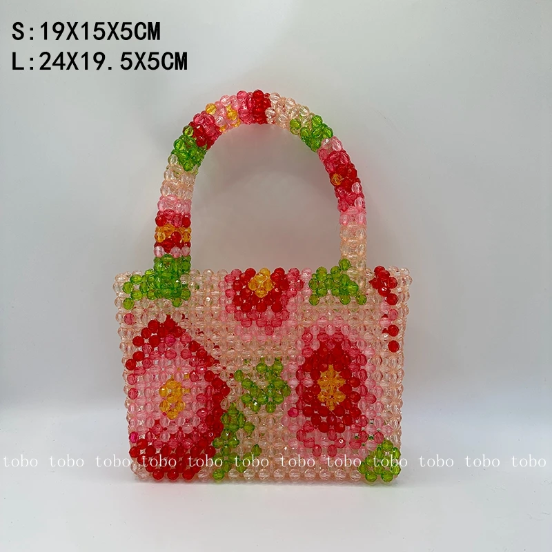 Pearl Beaded Bag with Flower Pattern Designer Brand Summer Fashion Handmade Party Purse Clear Acrylic Stone Box Tote Handbag